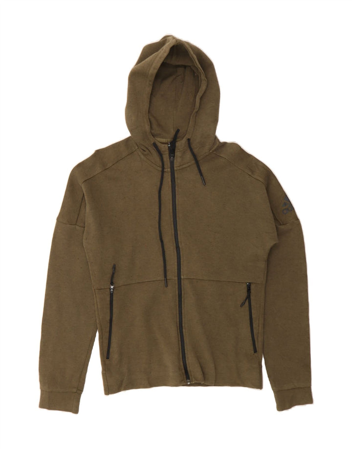 ADIDAS Mens Zip Hoodie Sweater Small Khaki Flecked Vintage Adidas and Second-Hand Adidas from Messina Hembry 