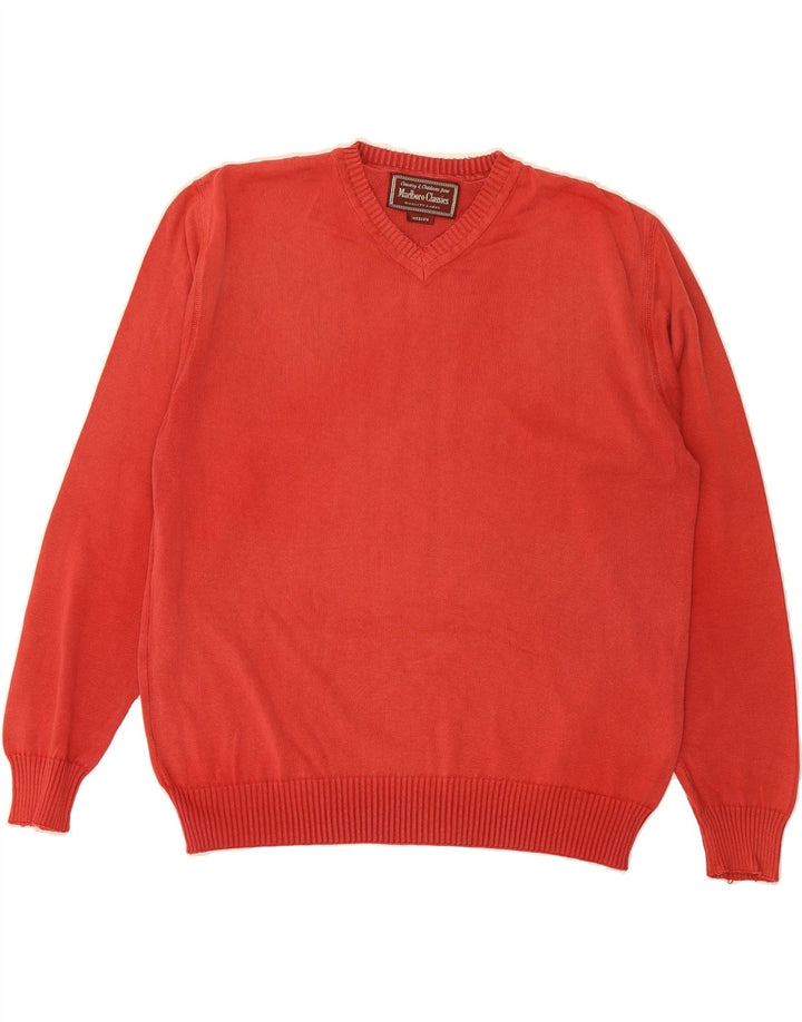 Mens V-Neck Jumper Sweater Medium Vintage Marlboro Classics and Second-Hand Marlboro Classics from Messina Hembry 
