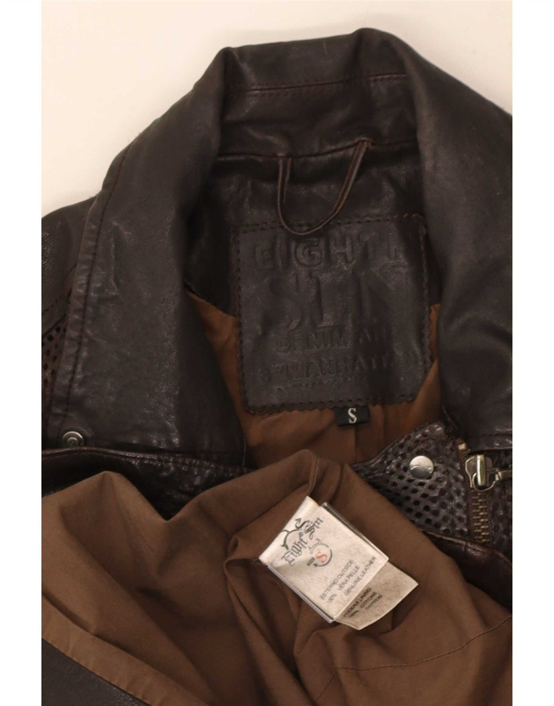 Eighth Sin Veste de motard en cuir pour femme UK 10 Petit Marron