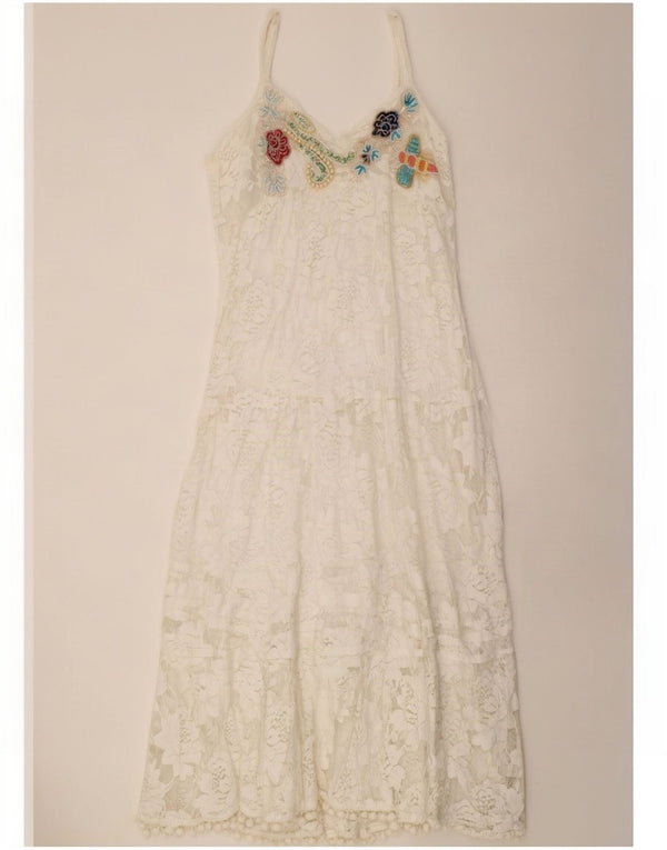 Antica Sartoria Robe longue en dentelle sans manches pour femme UK 12 Medium White Floral