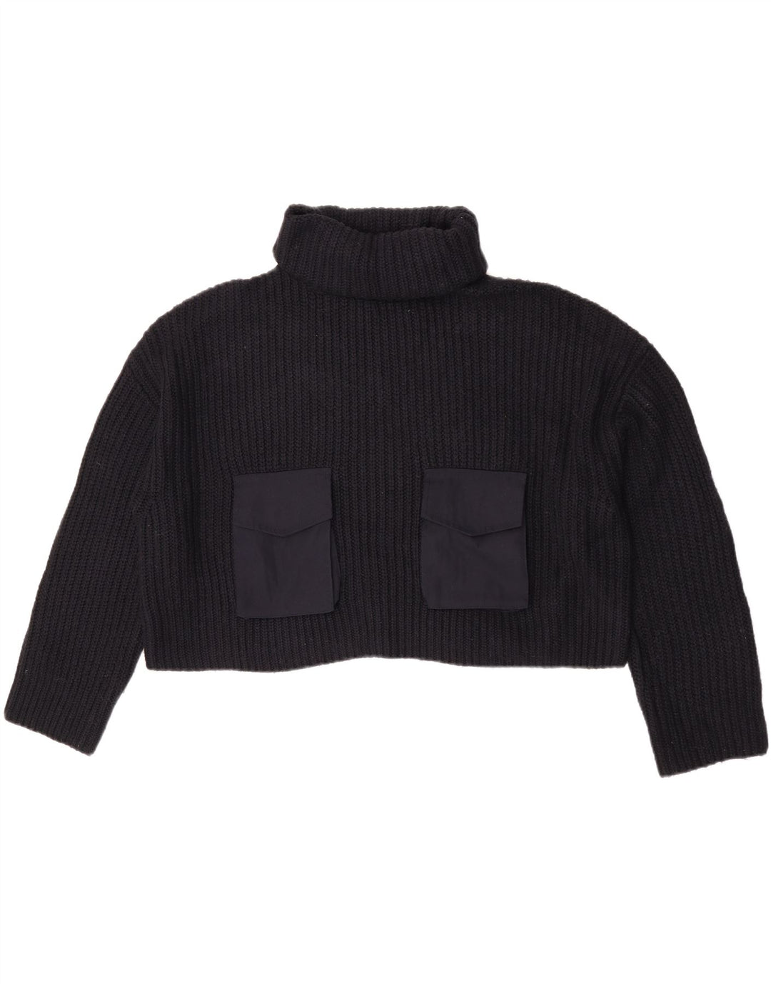 Zara Pull court surdimensionné à col roulé pour femme UK 14 Noir moyen