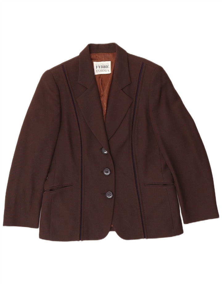 GIANFRANCO FERRE Veste Blazer 3 Boutons Femme UK 16 Grande Laine Marron