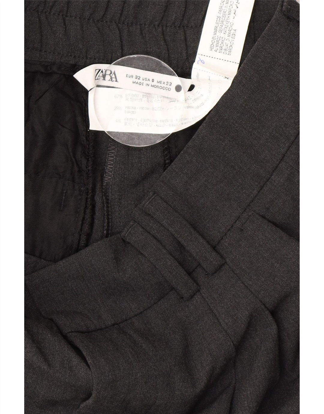 Zara Pantalon de costume à chevilles pour femme EU 32 2XS W22 L26 Gris Polyester