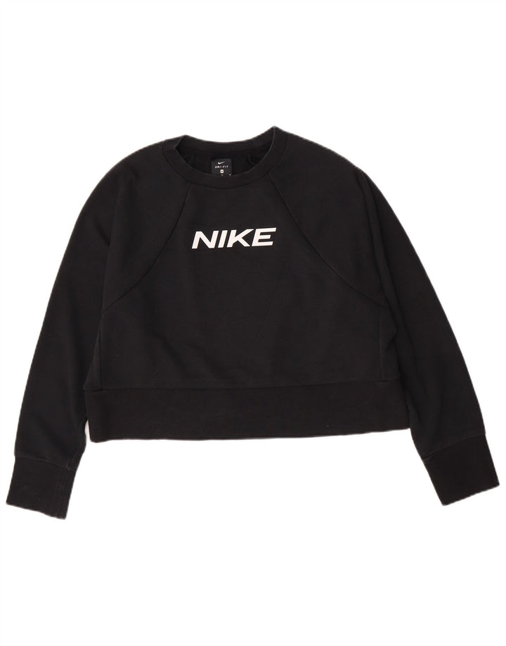 Nike Womens Crop Graphic Sweatshirt Jumper UK 14 Moyen Noir Coton