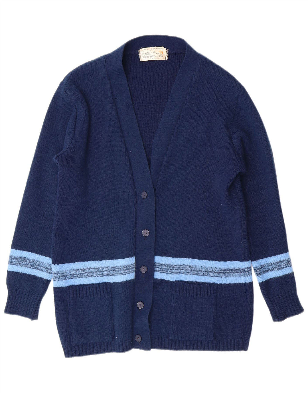 SUNFLAIR Womens Cardigan Sweater IT 42 Medium Navy Blue Striped Acrylic