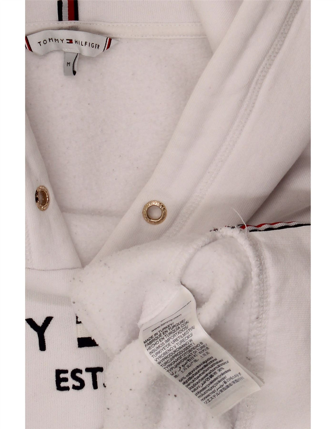 TOMMY HILFIGER Pull à capuche graphique surdimensionné pour femme UK 14 Blanc moyen