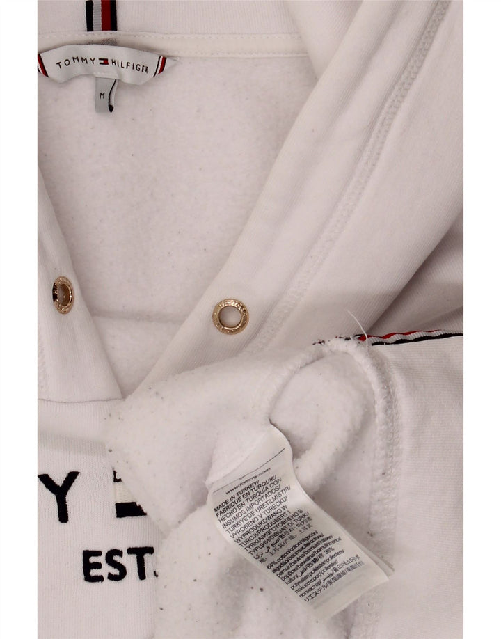 TOMMY HILFIGER Pull à capuche graphique surdimensionné pour femme UK 14 Blanc moyen