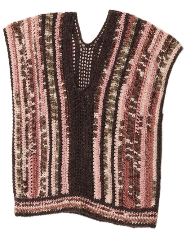 vintage Womens Crochet Vest Tank Top UK 16 Grand Rayé Multicolore