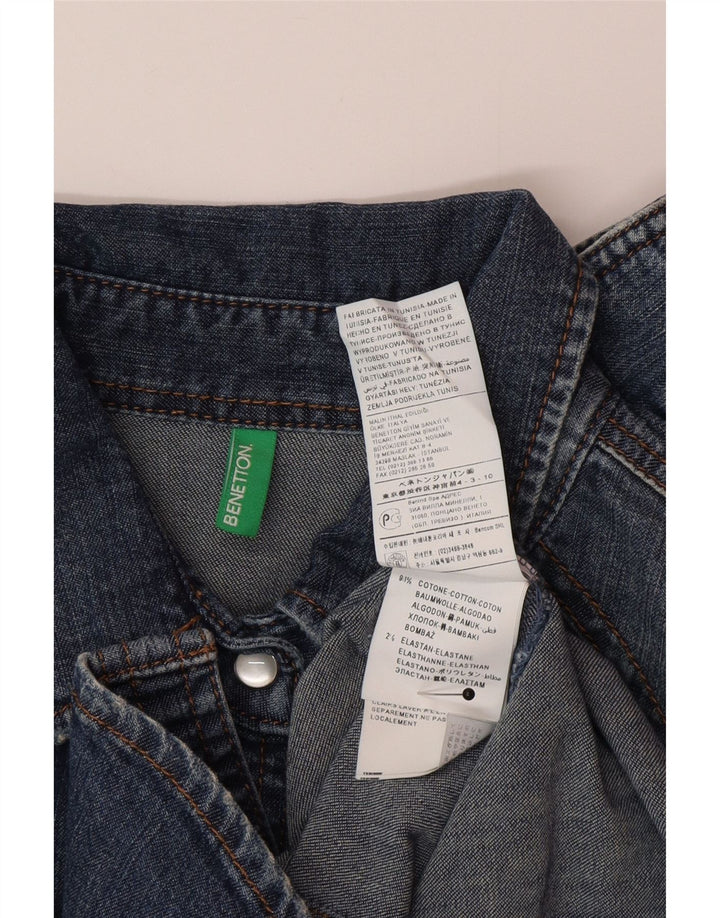 Benetton Chemise En Jean Femme UK 12 Bleu Moyen Coton