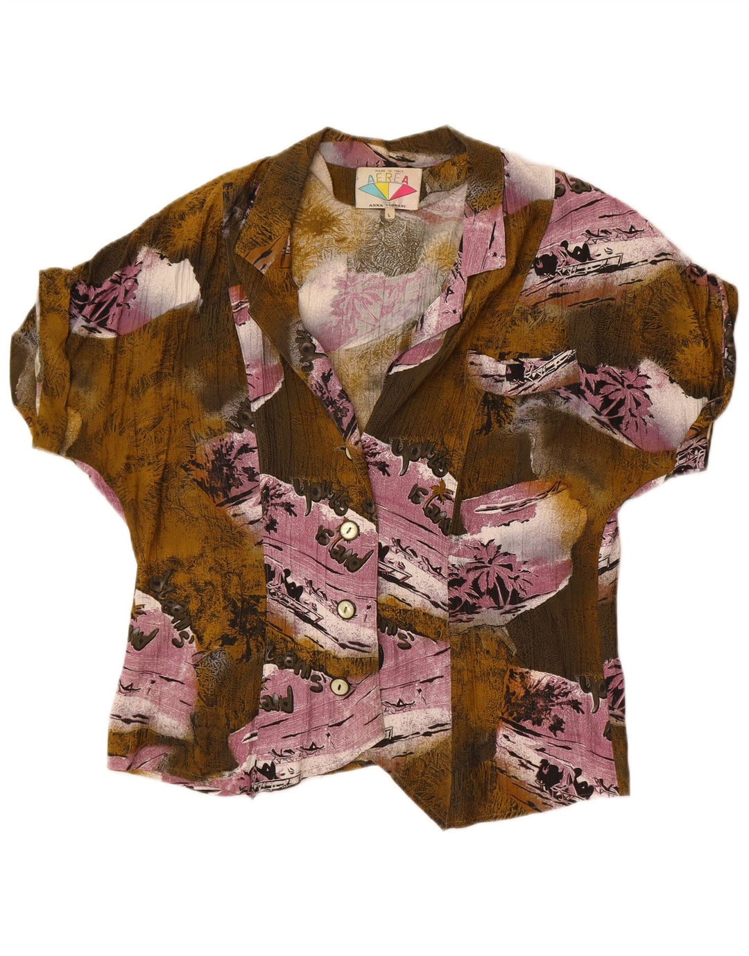 vintage Femme Chemise Graphique Blouse UK 16 Grand Patchwork Kaki