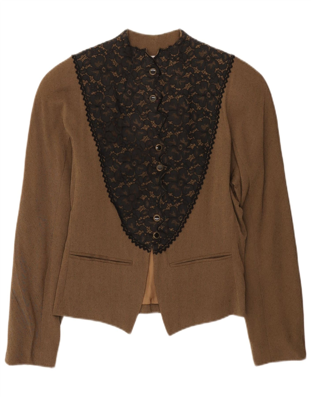 vintage Femme 6 Bouton Blazer Veste IT 42 Viscose Florale Brun Moyen