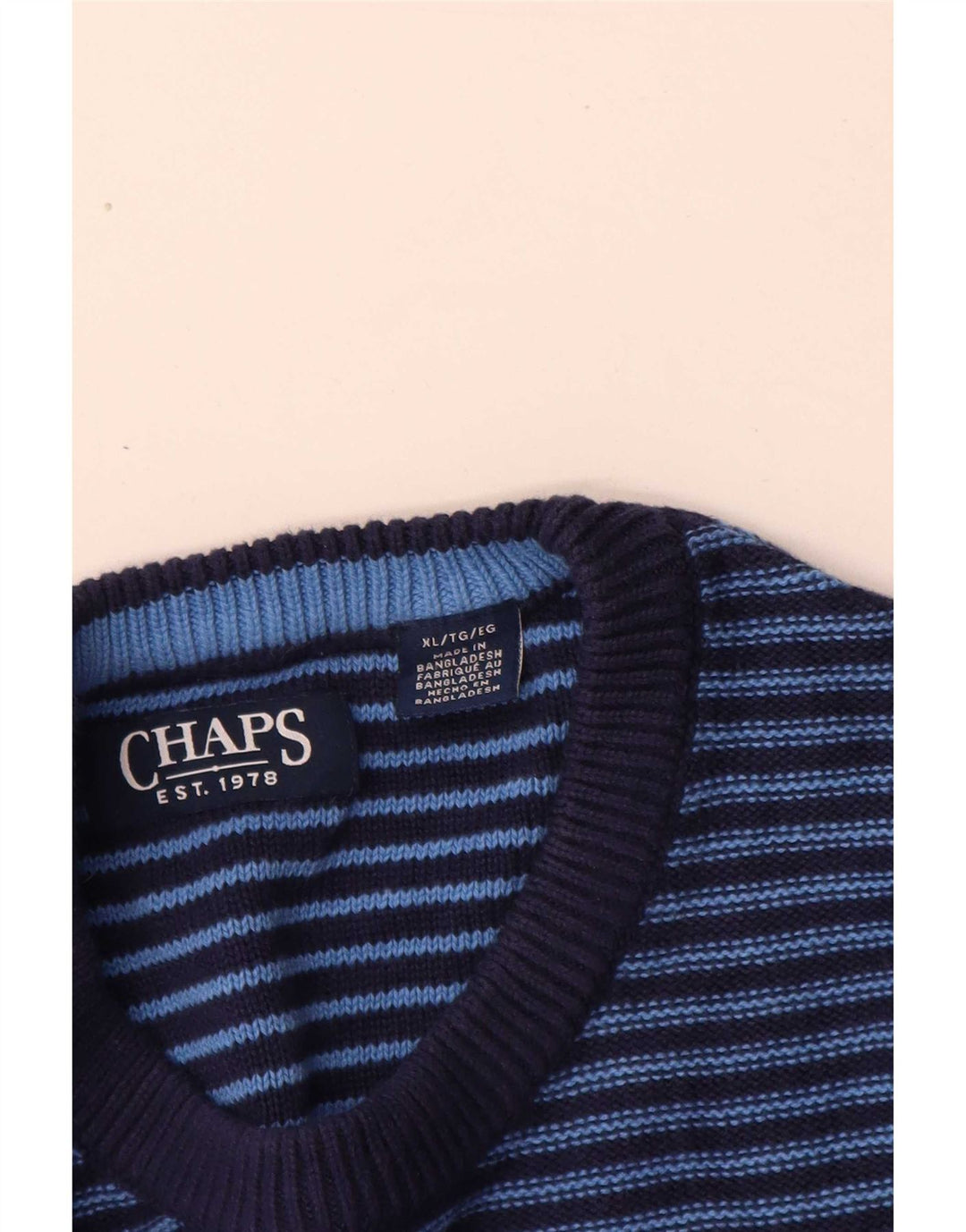 Chaps Pull col rond homme XL coton rayé bleu