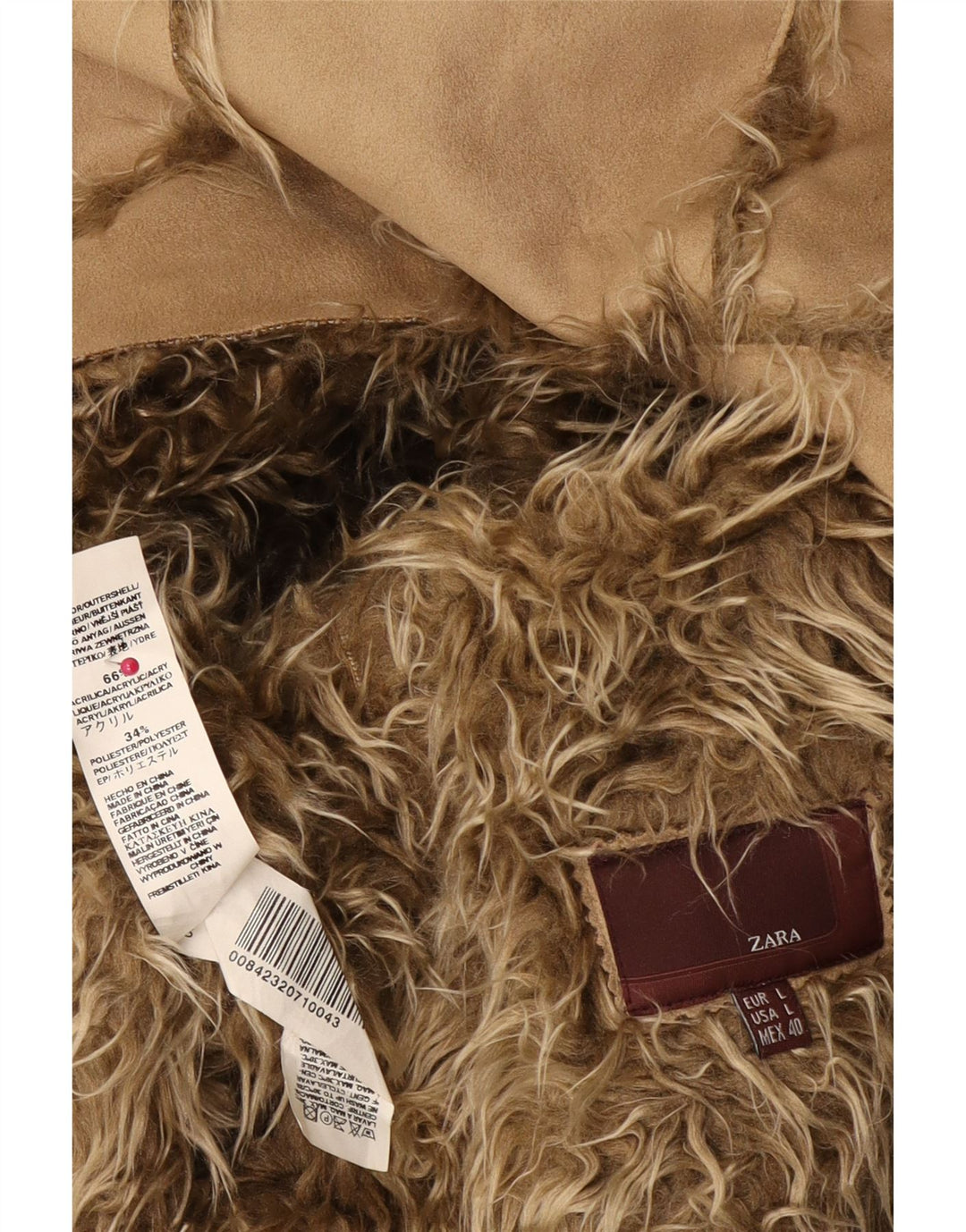 Zara Veste Sherpa Femme UK 16 Grand Acrylique Beige