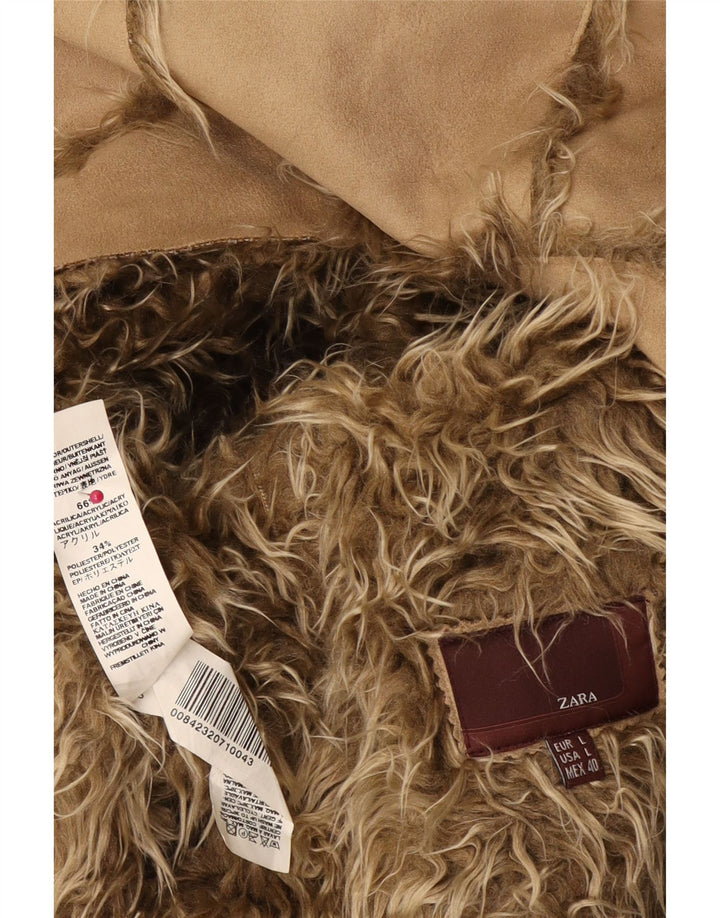 Zara Veste Sherpa Femme UK 16 Grand Acrylique Beige