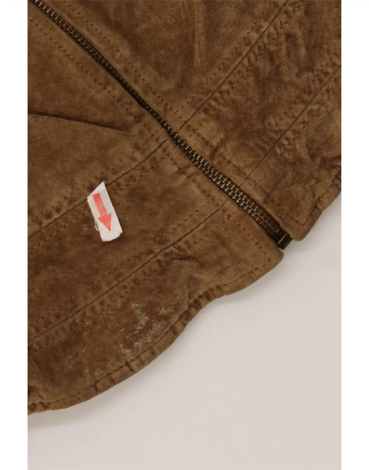 Zara Veste courte en daim pour femme UK 12 Cuir beige moyen