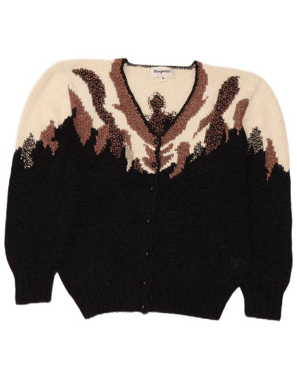 Magnolia Womens Cardigan Sweater UK 14 Medium Noir Colorblock Acrylique