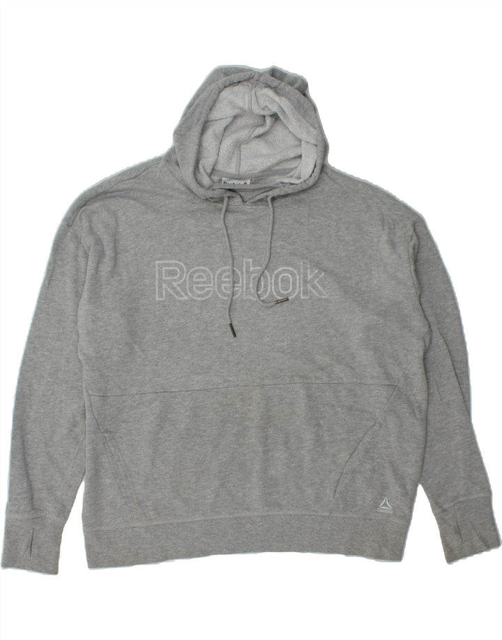 REEBOK Womens Oversized Graphic Hoodie Jumper UK 18 XL Grey Polyester Vintage Reebok and Second-Hand Reebok from Messina Hembry 