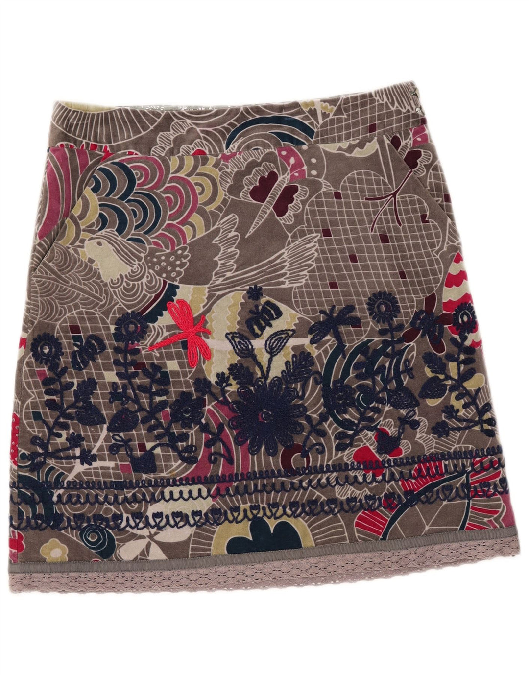 White Stuff Mini-jupe en velours pour femme UK 12 Medium W33 Coton floral gris