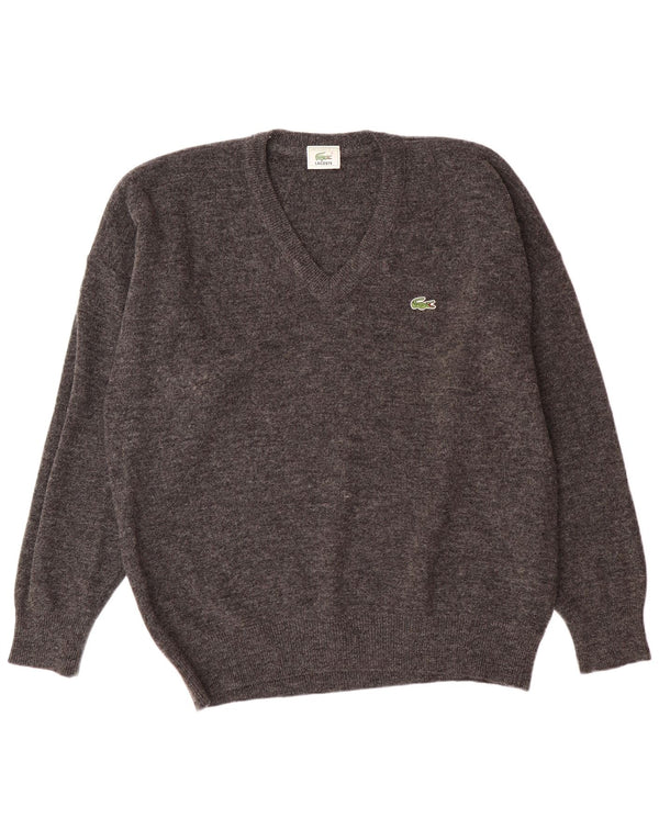 Lacoste Mens V-Neck Jumper Sweater Size 7 2XL Grey Wool