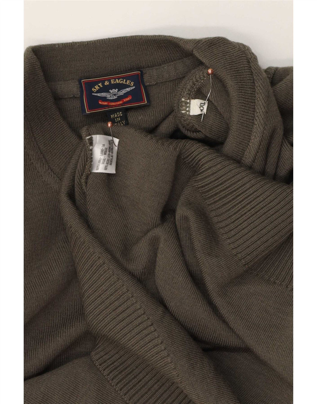 Sky & Eagle Pull à col rond pour homme 2XL Laine kaki