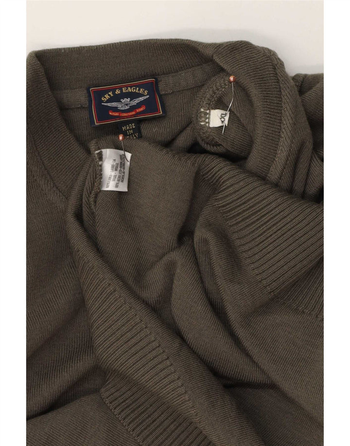 Sky & Eagle Pull à col rond pour homme 2XL Laine kaki