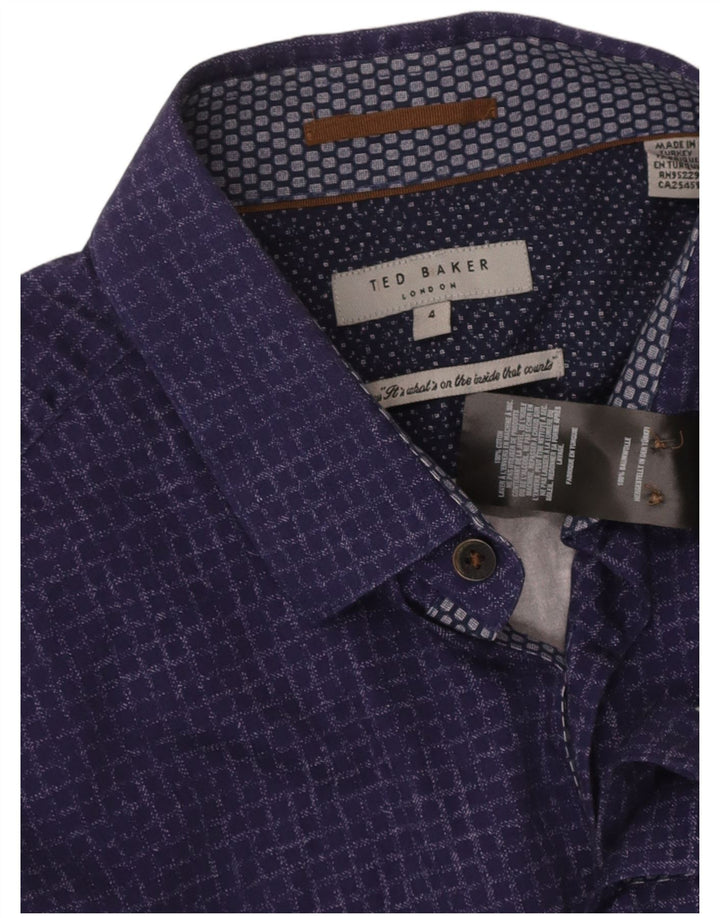 TED BAKER Mens Shirt Size 4 Large Navy Blue Check Cotton
