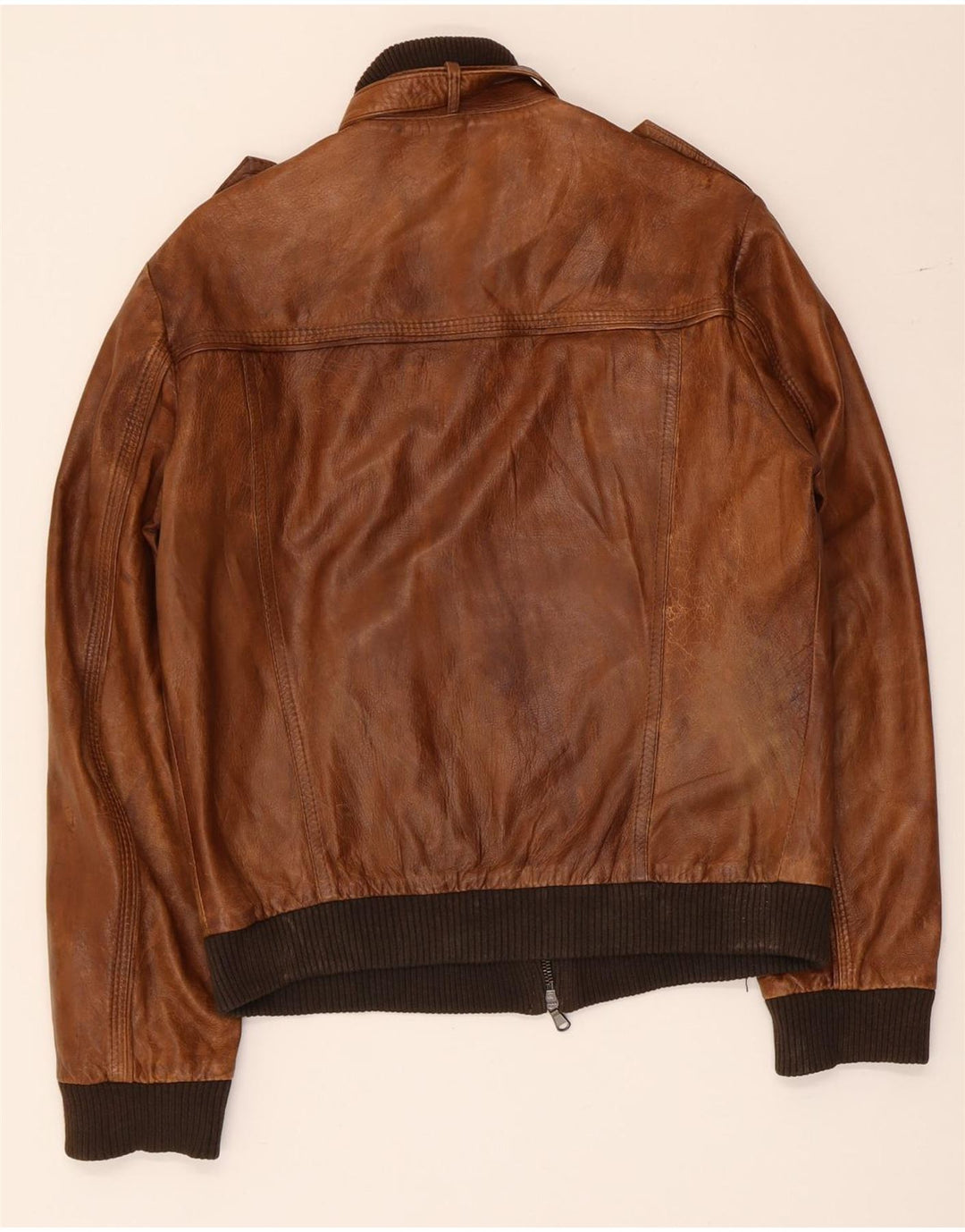 veste en cuir militaire vintage pour hommes UK 36 Petit Brun