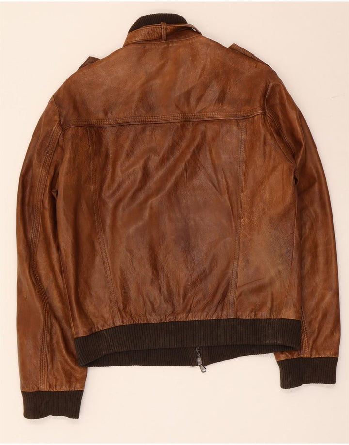 veste en cuir militaire vintage pour hommes UK 36 Petit Brun