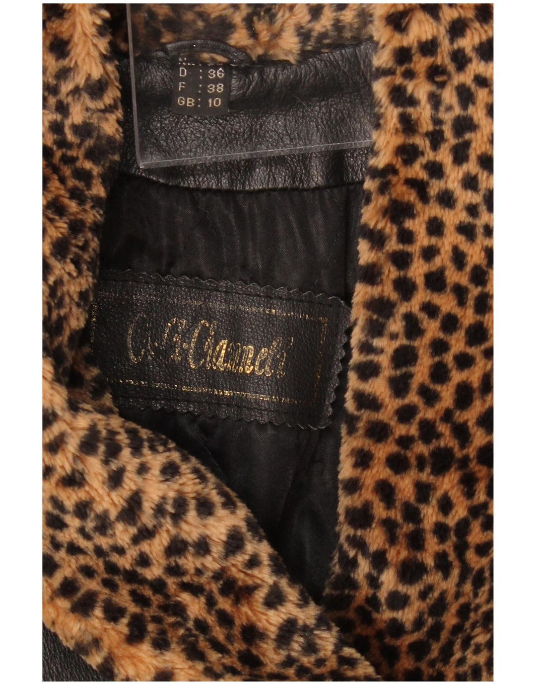 VINTAGE Femmes Manteau en cuir surdimensionné UK 10 Petit imprimé animal noir