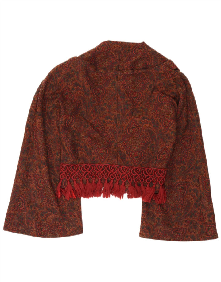 vintage Femme Crop 3 Bouton Blazer Veste IT 42 Moyen Bourgogne Paisley