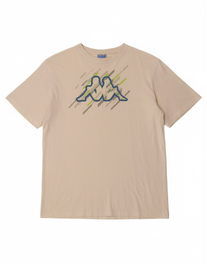 KAPPA Mens Graphic T-Shirt Top Medium Off White Cotton