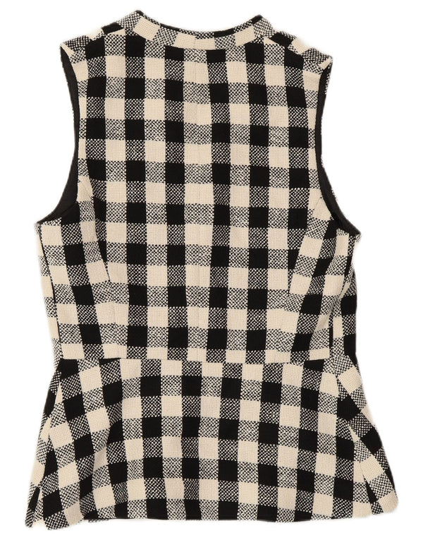 ZARA Femme Gilet Double Boutonnage UK 10 Petit Coton à Carreaux Noir