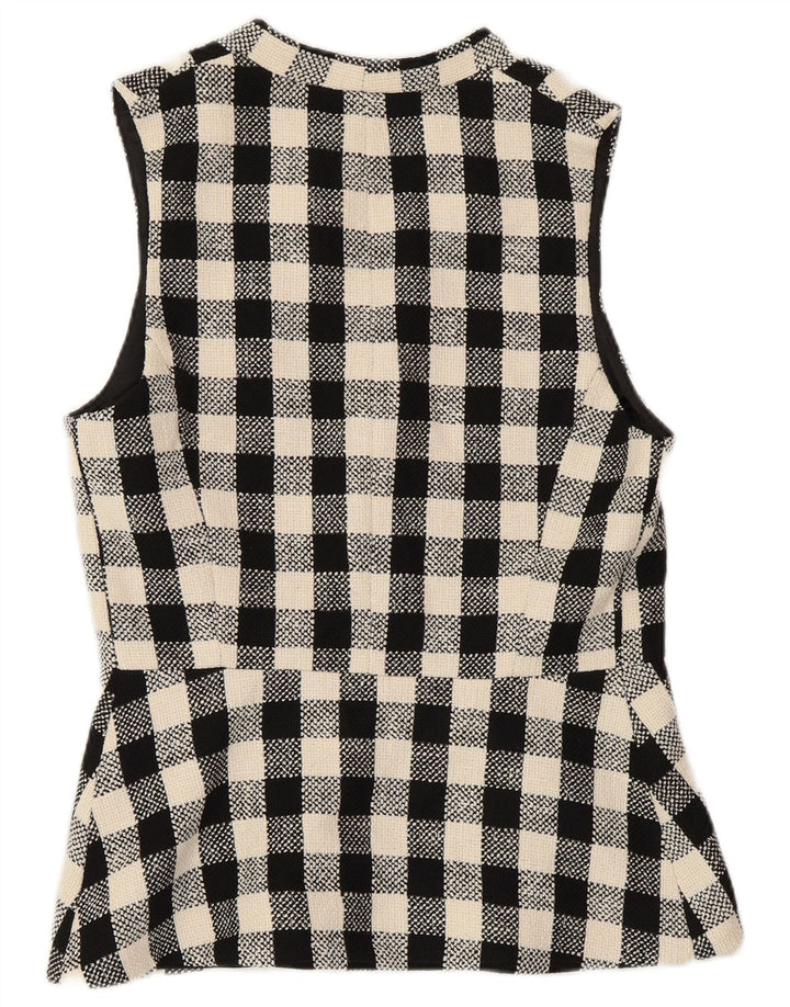 ZARA Femme Gilet Double Boutonnage UK 10 Petit Coton à Carreaux Noir