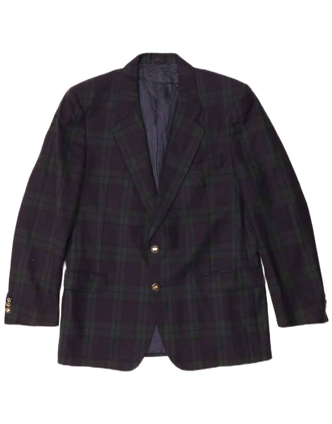 vintage Homme 2 Bouton Blazer Veste IT 54 2XL Bleu Marine Plaid Laine