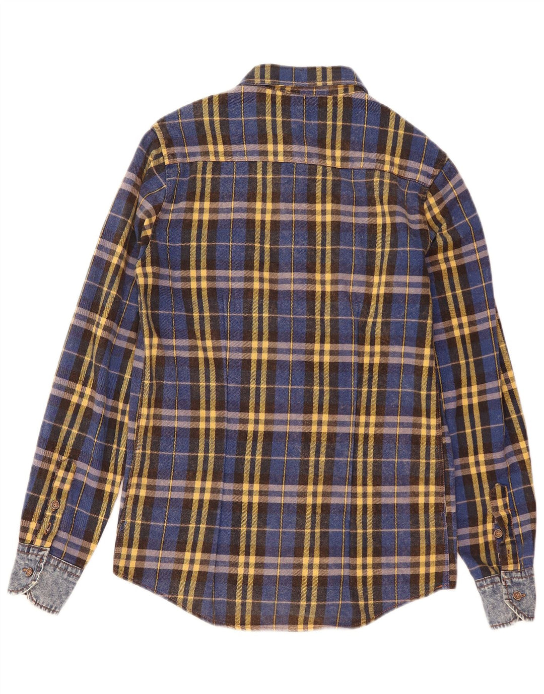 vintage Chemise en flanelle pour hommes Petit coton à carreaux bleus