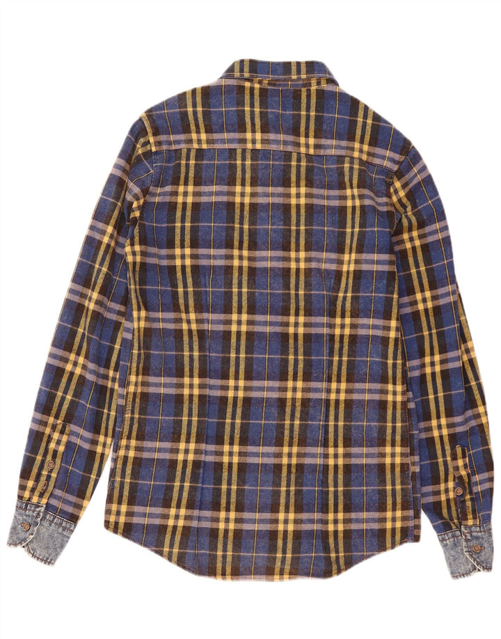 vintage Chemise en flanelle pour hommes Petit coton à carreaux bleus