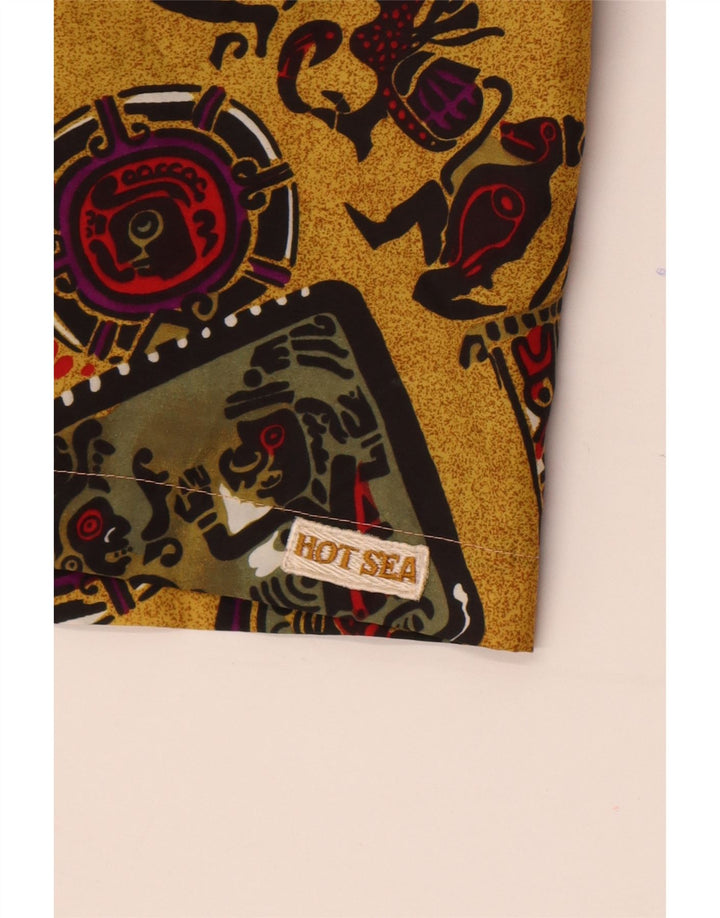 Short de bain vintage à motif abstrait pour homme XL jaune