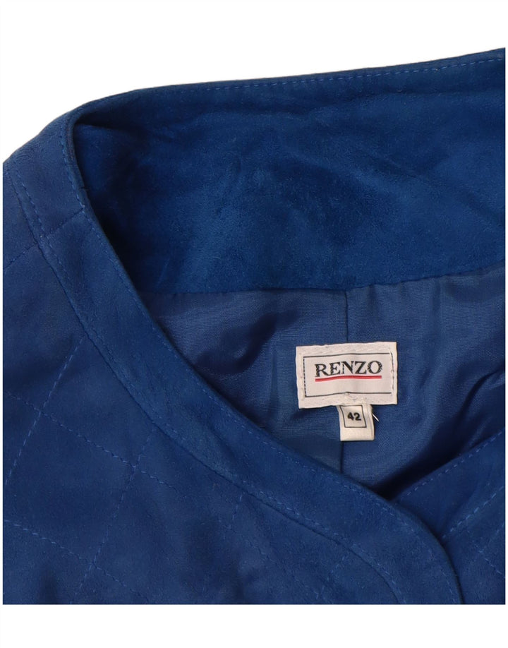 Renzo Veste Blazer En Daim À 4 Boutons Pour Femme IT 42 Cuir Bleu Moyen
