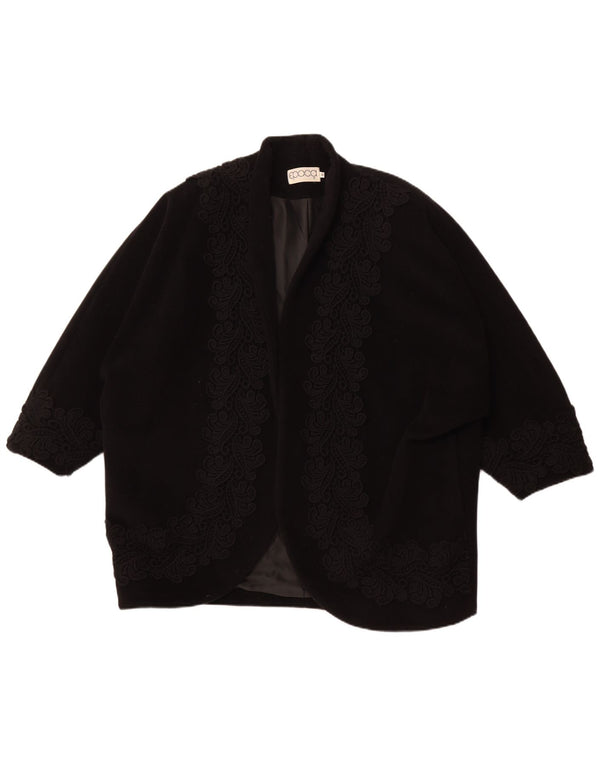 VINTAGE Veste blazer surdimensionnée à manches 3/4 pour femme IT 48 XL Noir Floral