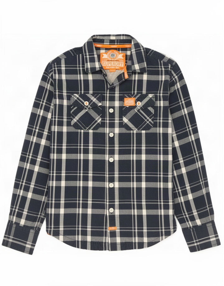 Superdry Chemise Homme Bleu Marine Moyen Carreaux Coton