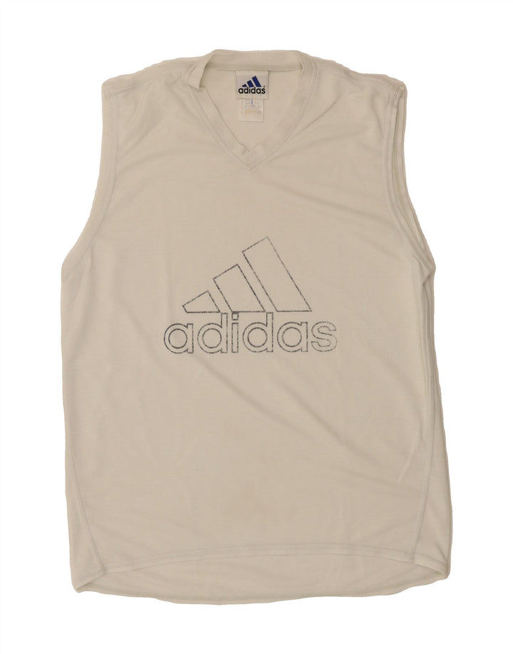 ADIDAS Mens Graphic Vest Top Medium White Polyester Vintage Adidas and Second-Hand Adidas from Messina Hembry 