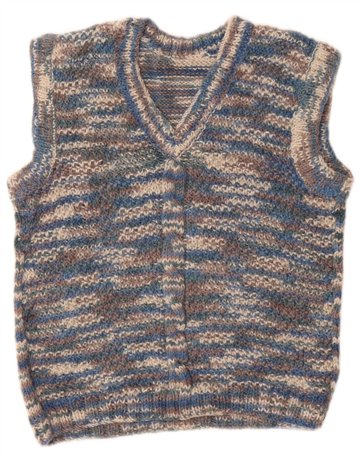 VINTAGE Femme Gilet Débardeur UK 8 Petit Bleu Moucheté