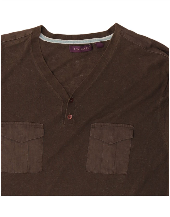 TED BAKER T-Shirt Homme Top Taille 6 2XL Kaki Coton