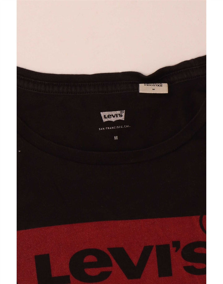 Levi's T-Shirt Graphique Femme UK 12 Noir Moyen Coton