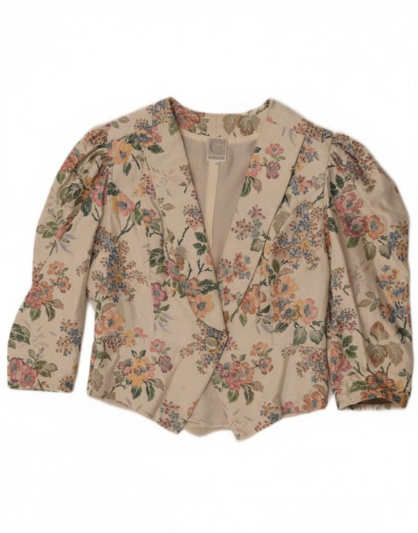 Eger Veste Blazer Femme Manches 3/4 1 Bouton IT 42 Beige Moyen Floral