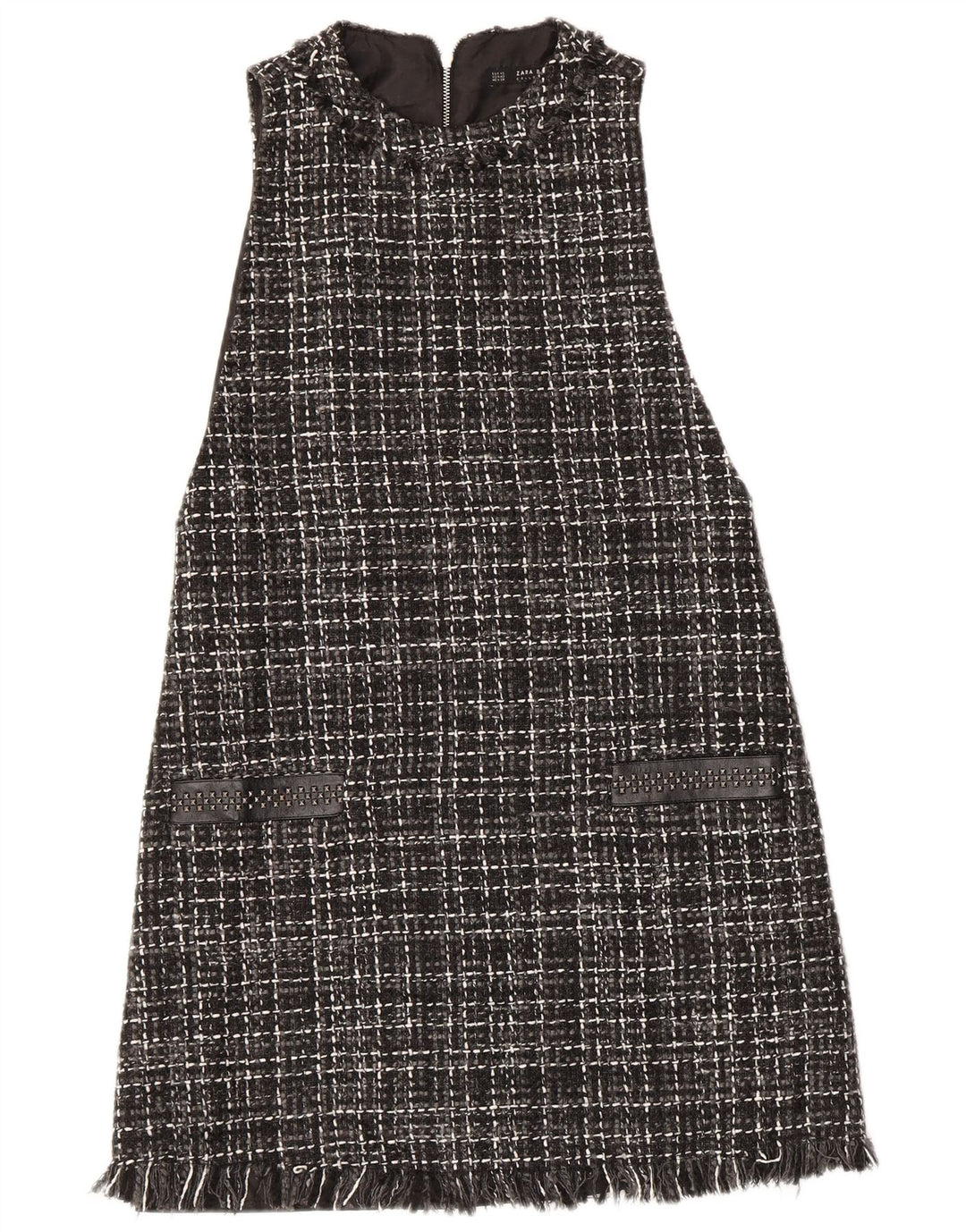 Zara Robe droite sans manches pour femme UK 6 XS Acrylique à carreaux noir