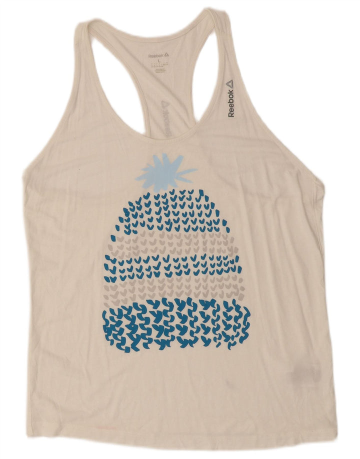 REEBOK Débardeur Graphique Femme UK 16/18 Large Blanc Modal