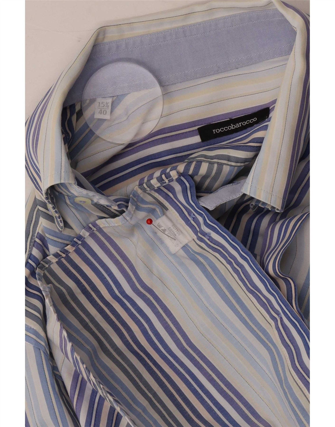 Roccobarocco Chemise Homme Taille 40 15 3/4 Coton Rayé Bleu Moyen