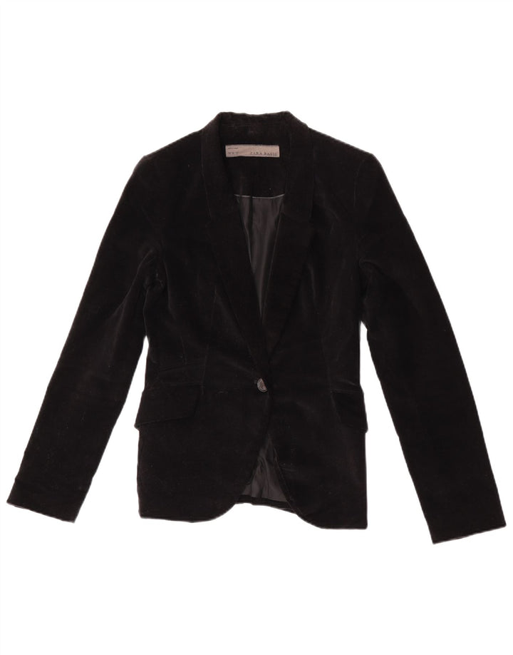 Zara Veste blazer en velours à 1 bouton pour femme UK 6 XS Noir