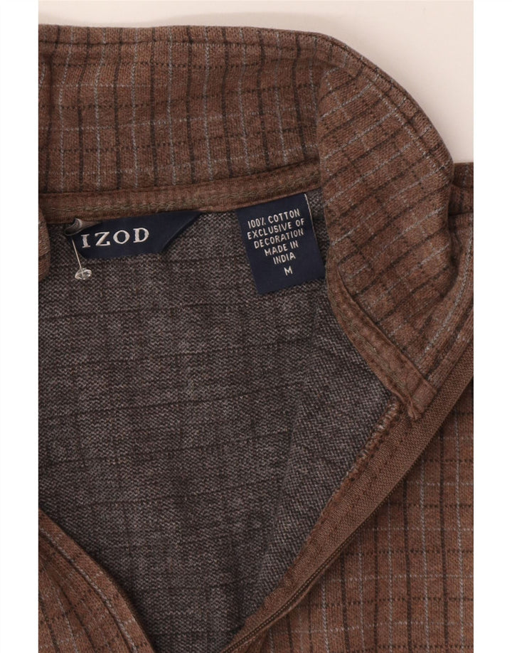 Izod Sweat-shirt à col zippé pour homme en coton à carreaux marron moyen